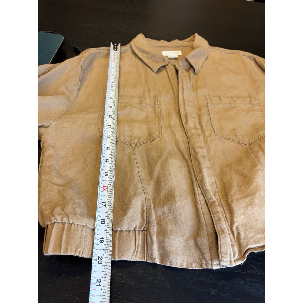 Cynthia Rowley Women's L Jacket Tan Linen Blend Utility Cropped Zip Front - Picture 7 of 7